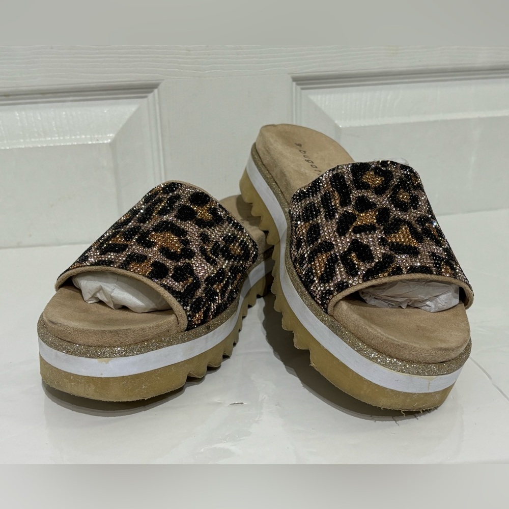 Bugatti Leopard Pattern Sparkles Slide Sandals